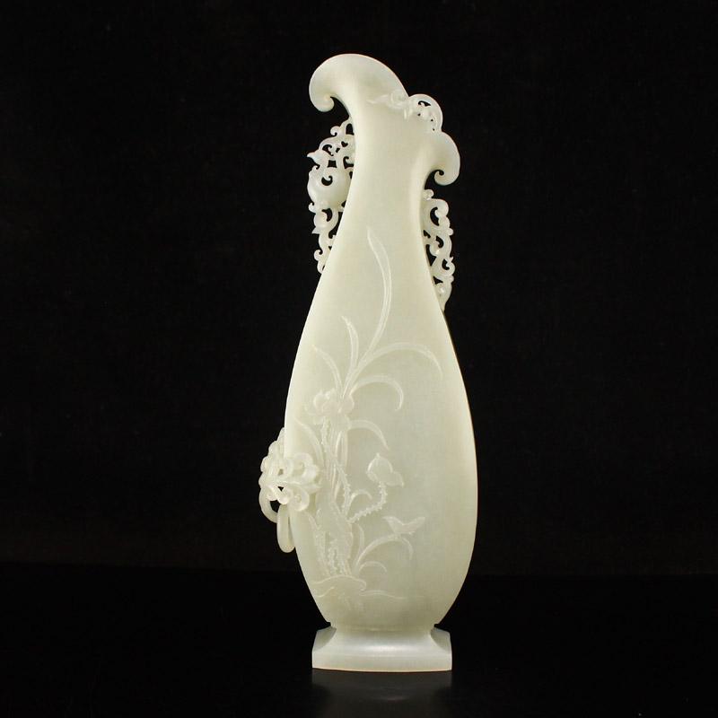Superb Chinese Hetian Jade Phoenix & Peony Vase (1 of 10)