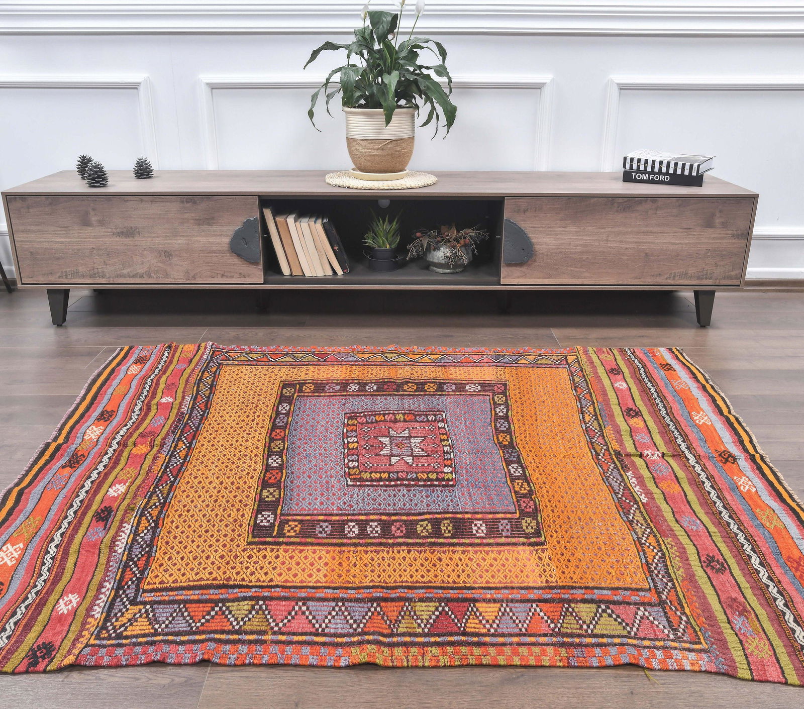 5x6 Vintage Turkish KILIM Area Rug, Oushak Handmade (1 of 6)