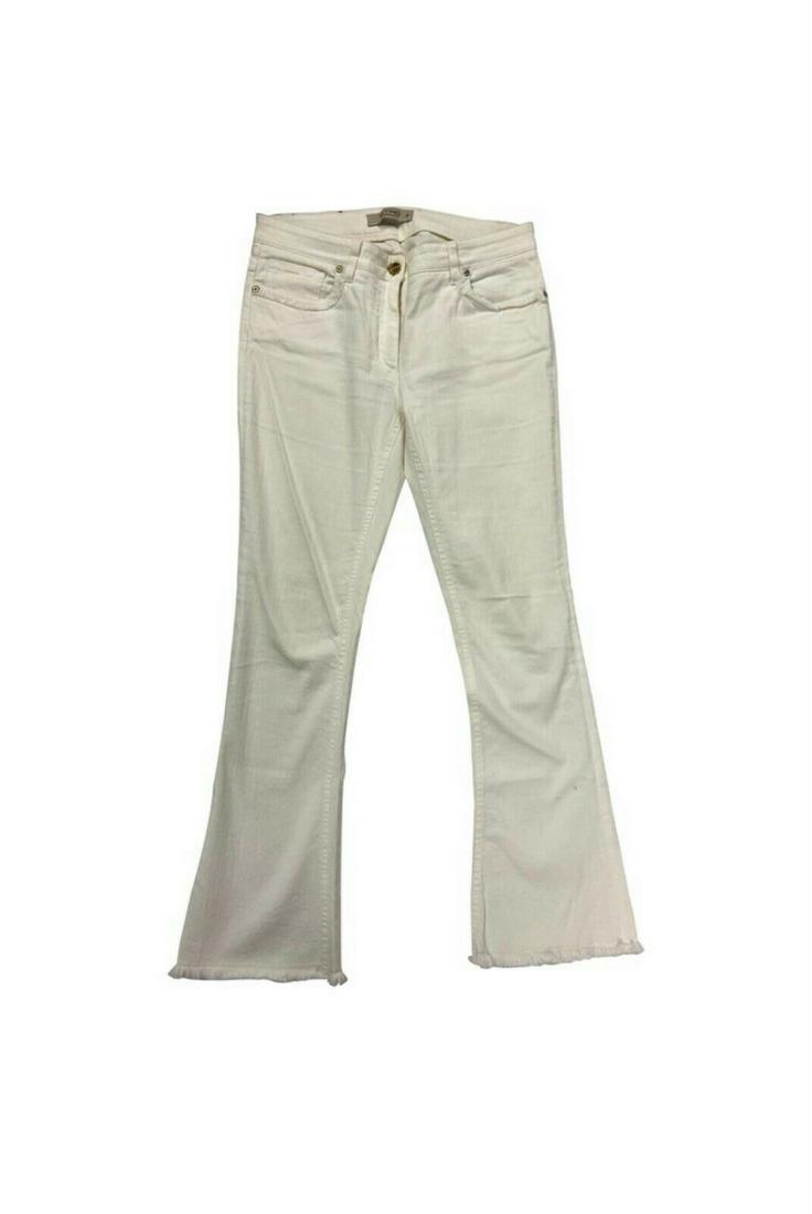 Etro White Denim Jeans, Size 29: KG Product details: The jeans are designed by Etro, featuring flare fit, and fringes finish at the front pockets and bottom of the jeans. Made in Italy. Length: 39 in. (99.06 cm) Marked Size: 29 (US)