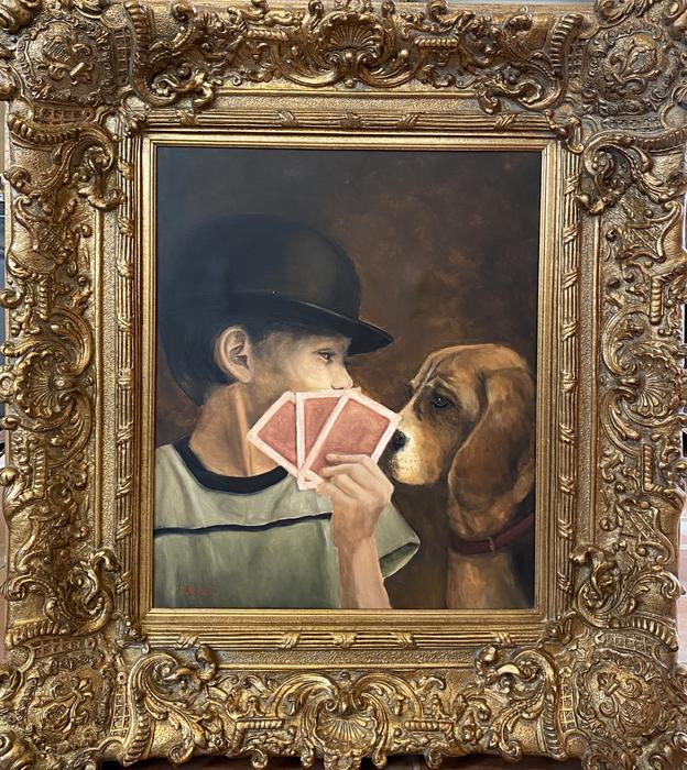 K. Rudat, Boy Playing Cards With Dog, Oil, 38.5â€ x (1 of 7)