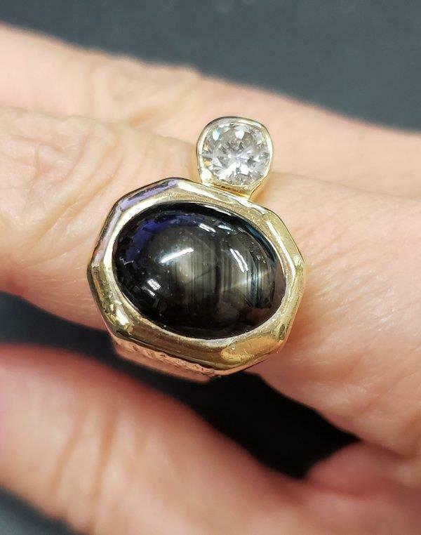 CUSTOM 18K GOLD BLACK STAR SAPPHIRE & 3/4CT DIAMOND (1 of 7)