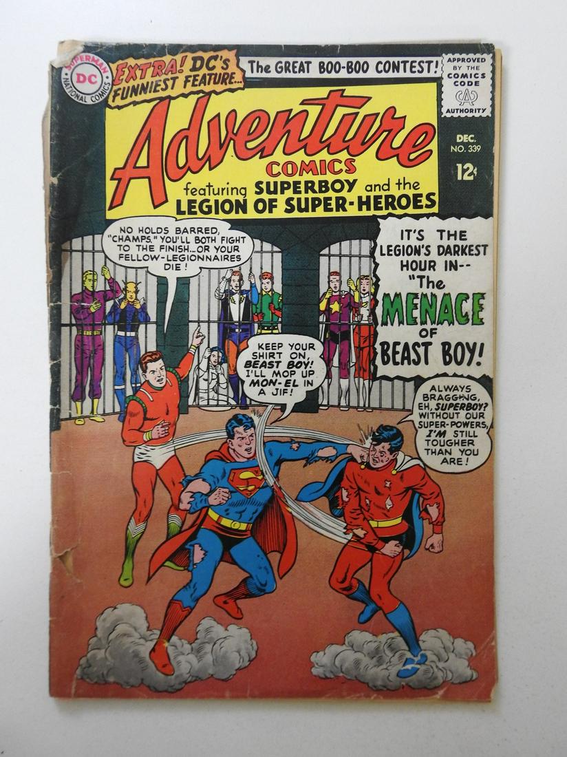 Adventure Comics #339: No Reserve! Adventure Comics #339 PR complete book spine split, 2 centerfold wraps detached at bottom staple Shipping: Domestic: Flat-rate of $9.99 (1-8 items) or $19.99 (9+ items) to anywhere within 
