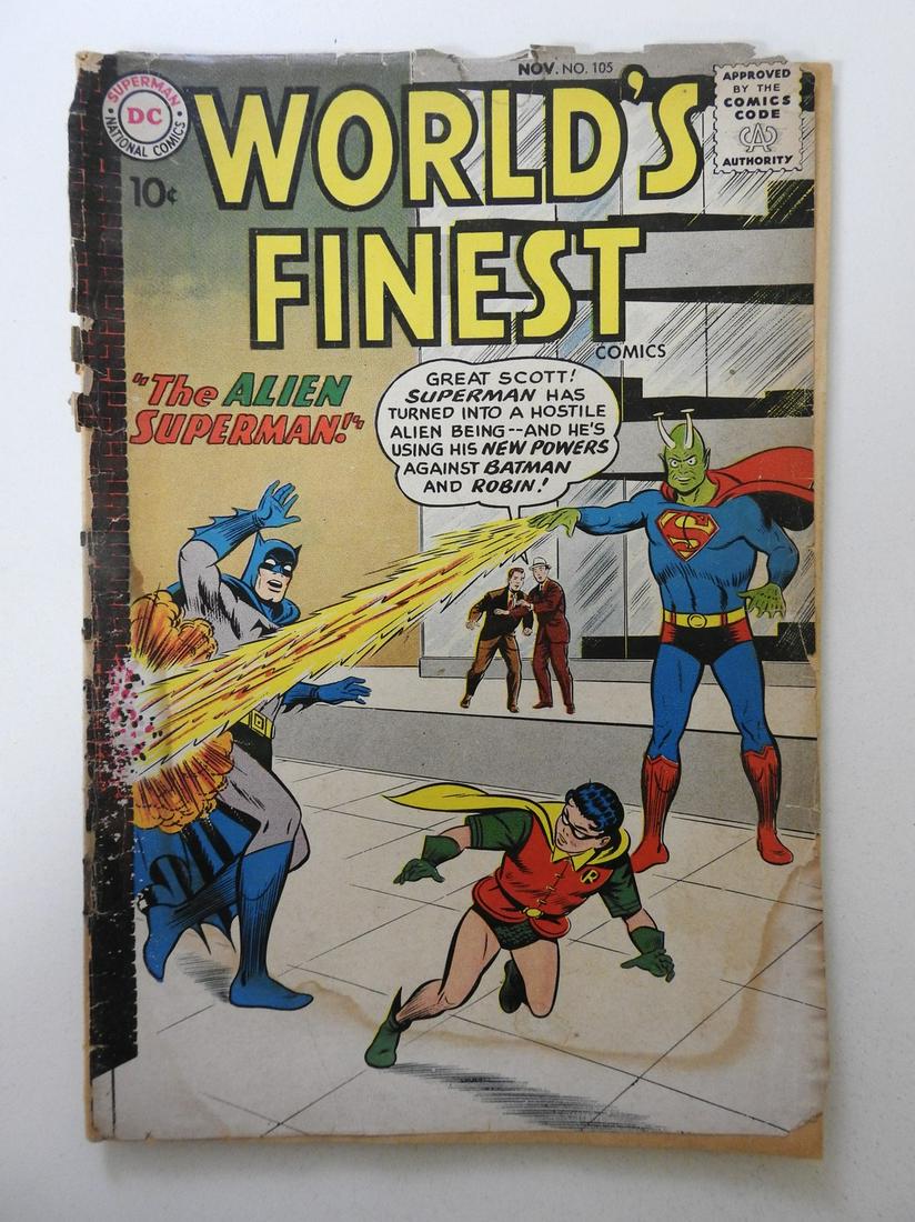 World's Finest #105: No Reserve! World's Finest #105 PR Complete spine split, bottom staple detached Shipping: Domestic: Flat-rate of $9.99 (1-8 items) or $19.99 (9+ items) to anywhere within the contiguous U.S. Internati