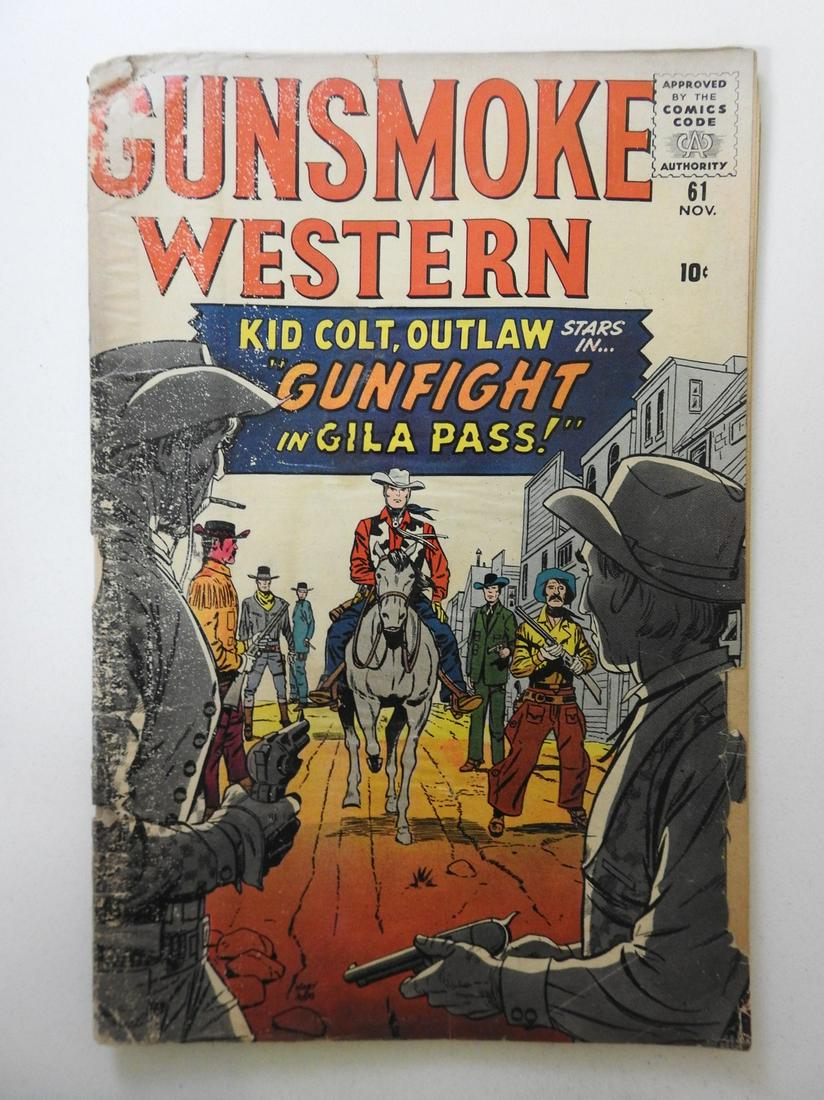 Gunsmoke Western #61: No Reserve! Gunsmoke Western #61 FR Both staples detached, Moisture damage Shipping: Domestic: Flat-rate of $9.99 (1-8 items) or $19.99 (9+ items) to anywhere within the contiguous U.S. International: