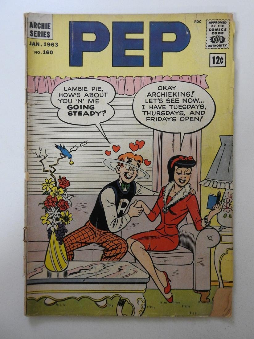 Pep Comics #160: No Reserve! Pep Comics #160 GD- 2 in tear front cover, cover detached at bottom staple, 2 in spine split Shipping: Domestic: Flat-rate of $9.99 (1-8 items) or $19.99 (9+ items) to anywhere within the 