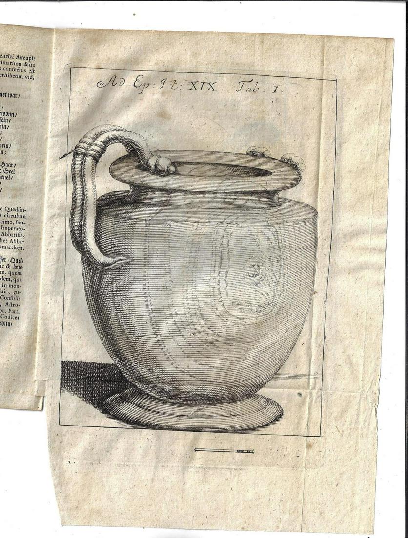 1730 Bruckmann Epistola Itineraria Antiquities: Epistola Itineraria XIX Sistens Memorabilia Quedlinburgensia.., by Frederic Christian Lesser, published by Francis Ernest Bruckmann at Wolffenbuttelae, MDCCXXX (1730). Title [80 pages and two folding 