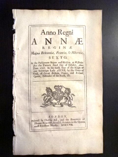 1707 Three Acts Reign of Queen Anne (1 of 3)