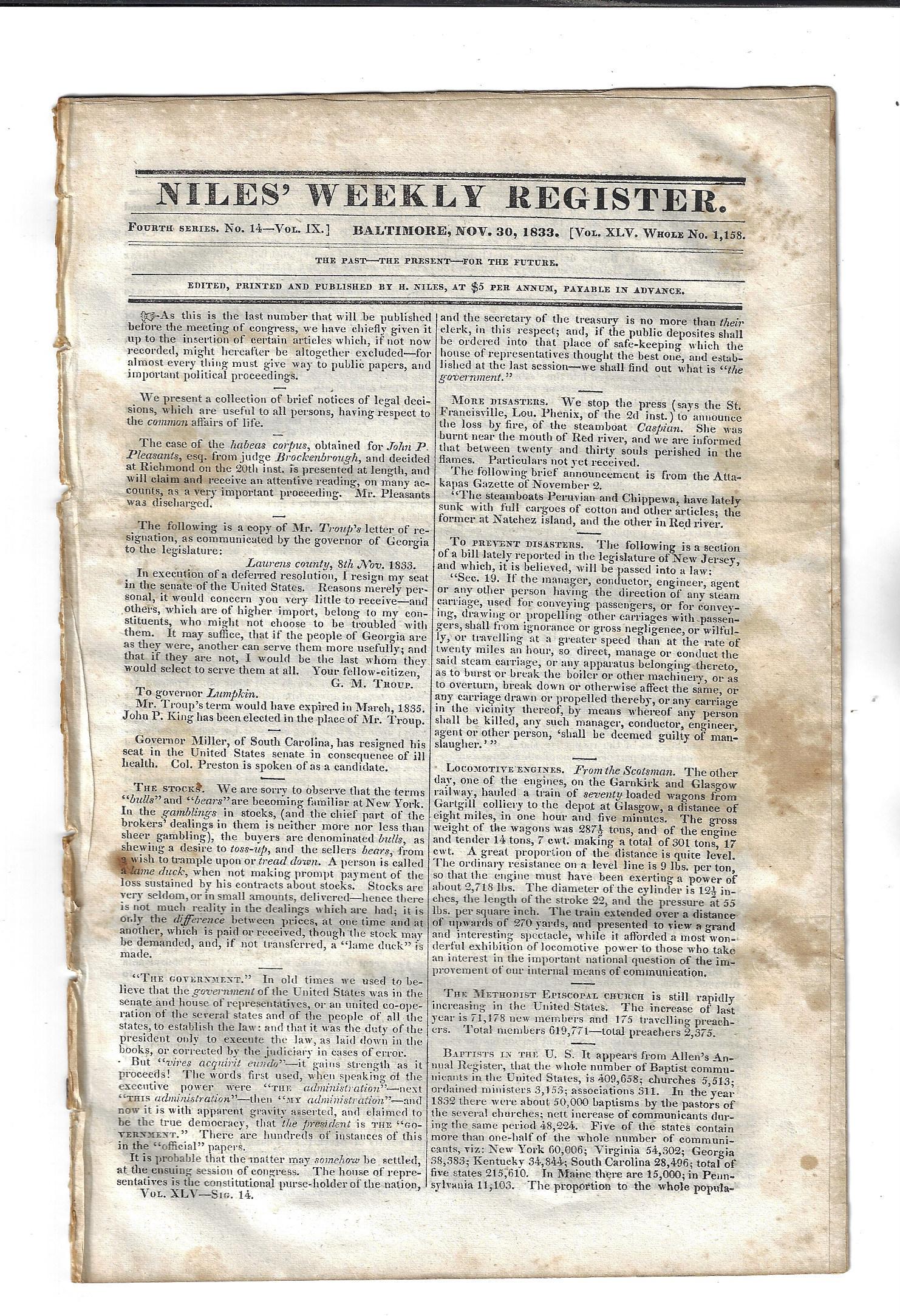 1833 Niles Register Habeas Corpus Liberia (1 of 2)