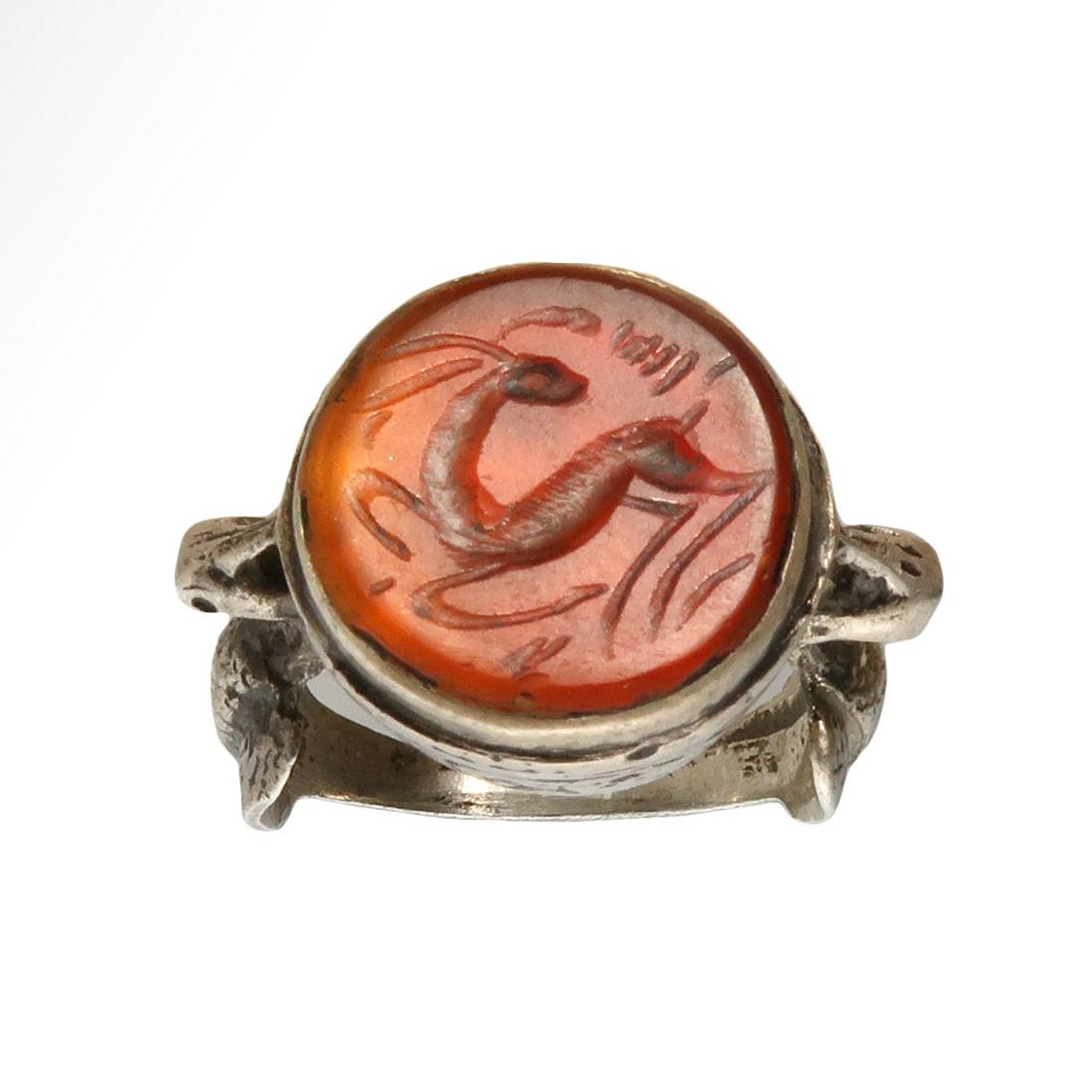 Medieval Near Eastern Silver Ring with Stag Cornelian (1 of 7)