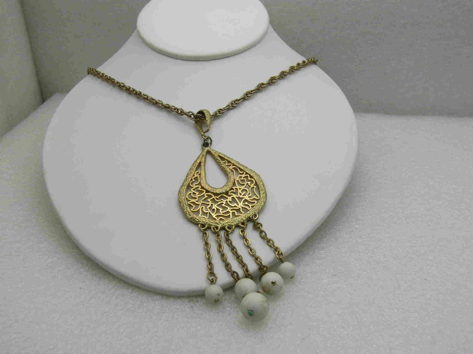 Vintage Gold Tone Open Design Necklace with Beaded (1 of 3)
