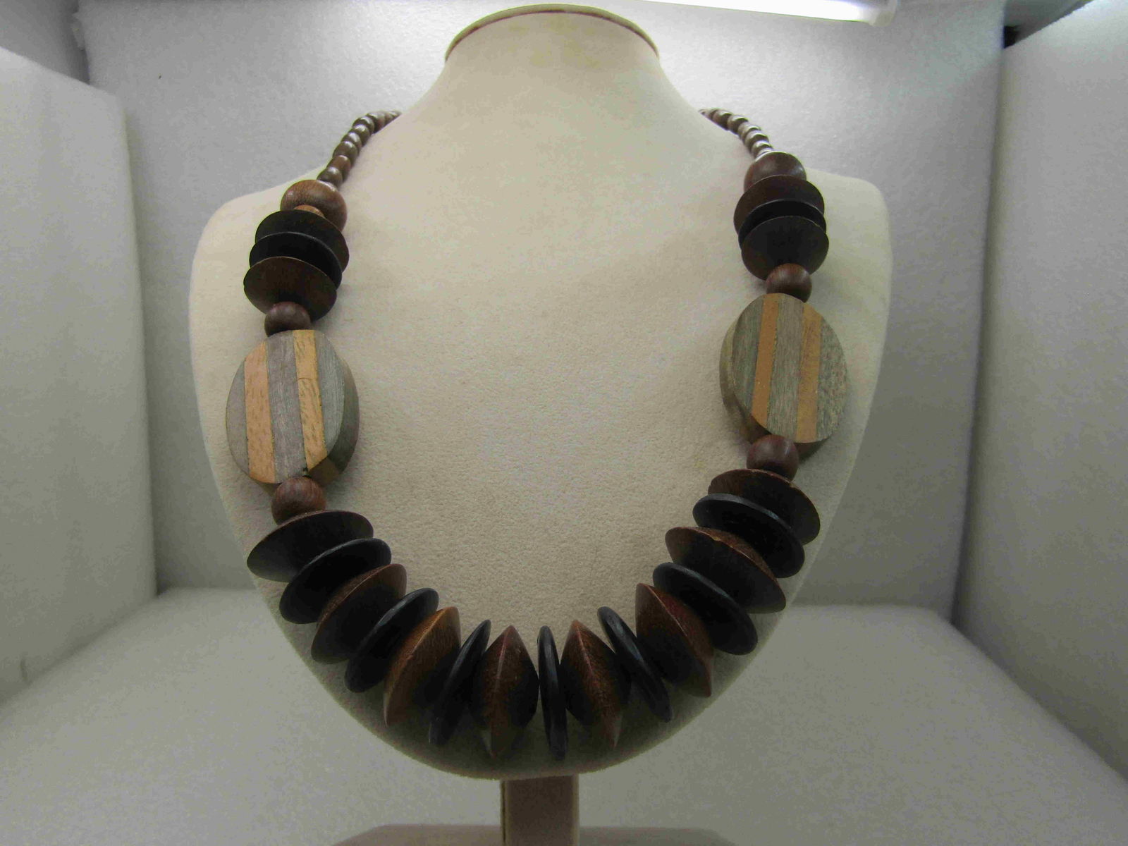 Vintage Wooden Tribal Beaded Necklace, Black, Brown, (1 of 5)