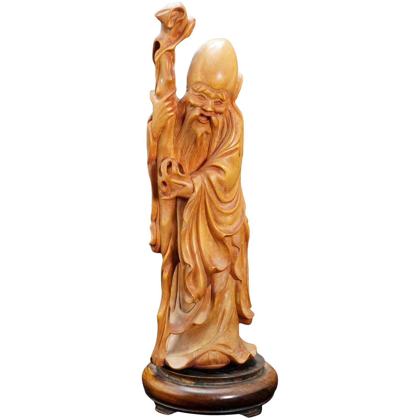 Vintage Chinese Boxwood Carving of Shoulao c 1950 (1 of 7)