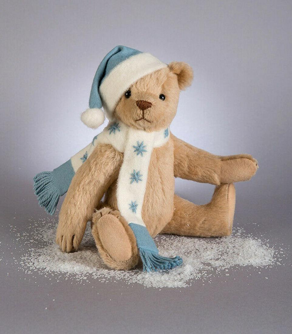 R.John Wright Handmade Christmas Teddy Bear Collectible: Title: R.John Wright Handmade Christmas Teddy Bear Collectible Date/Period: 20 century Materials: Mohair, Wool Plush Dimensions: Height: 10 inch Description:Presenting "Tucker" - a delightful new RJW