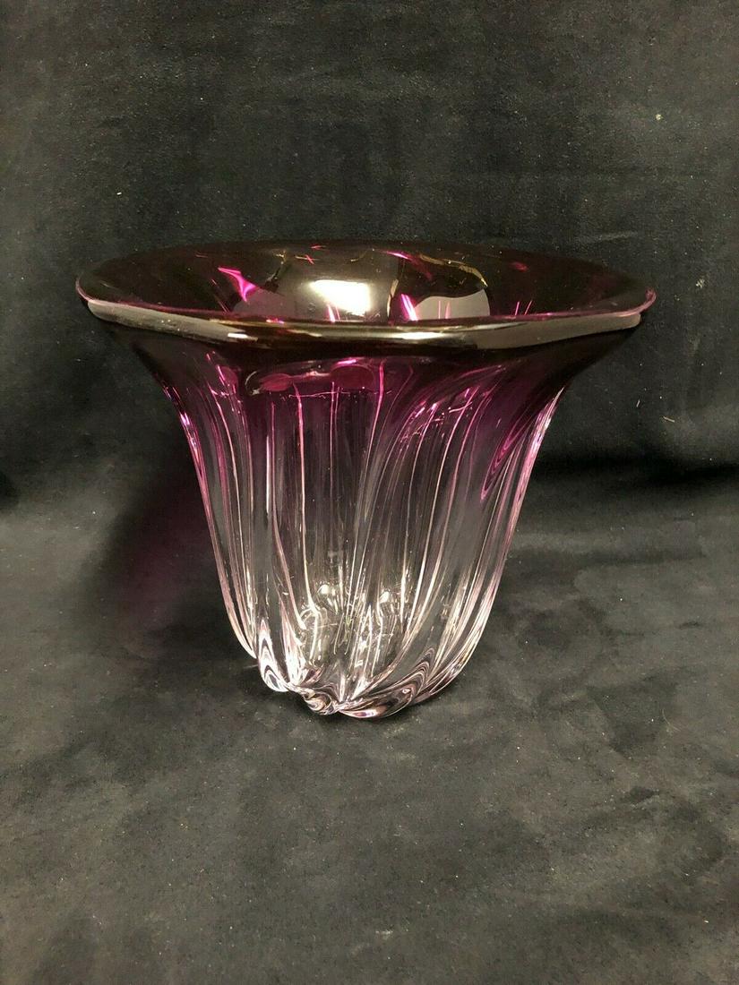 A val St. Lambert purple and Clear crystal vase signed (1 of 4)