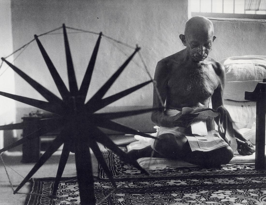 MARGARET BOURKE-WHITE - Gandhi, India, 1946: Artist: Margaret Bourke-White Title: Gandhi, India, 1946 Medium: Photo Litho, 1988, England Dimensions: 9.95x7.65" Description: Heat Wax Mounted on 11x14" Conservation Board Artist Bio: Margaret Bourk