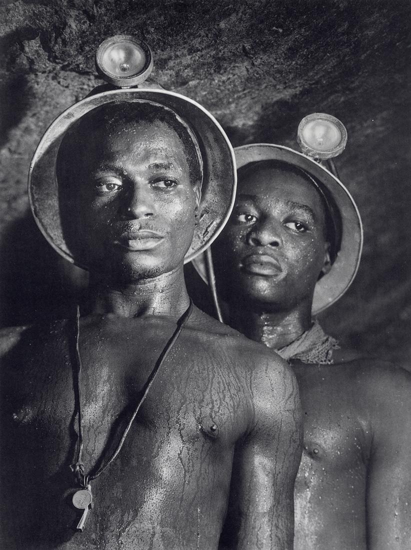 MARGARET BOURKE-WHITE - Gold Miners, Johannesburg: Artist: Margaret Bourke-White Title: Gold Miners, Johannesburg, South Africa, 1950 Medium: Photo Litho, 1988, England Dimensions: 7.45x9.95" Description: Heat Wax Mounted on 11x14" Conservation Board 