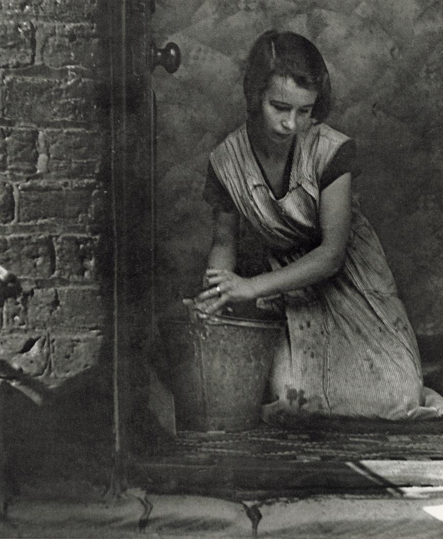 BILL BRANDT - Young Housewife in Bethnal Green, 1937: Artist: Bill Brandt Title: Young Housewife in Bethnal Green, 1937 Medium: Photo Litho, 1980, USA Dimensions: 6.55x7.95" Description: Heat Wax Mounted on 8.5x11" Conservation Board Artist Bio: Bill Bra
