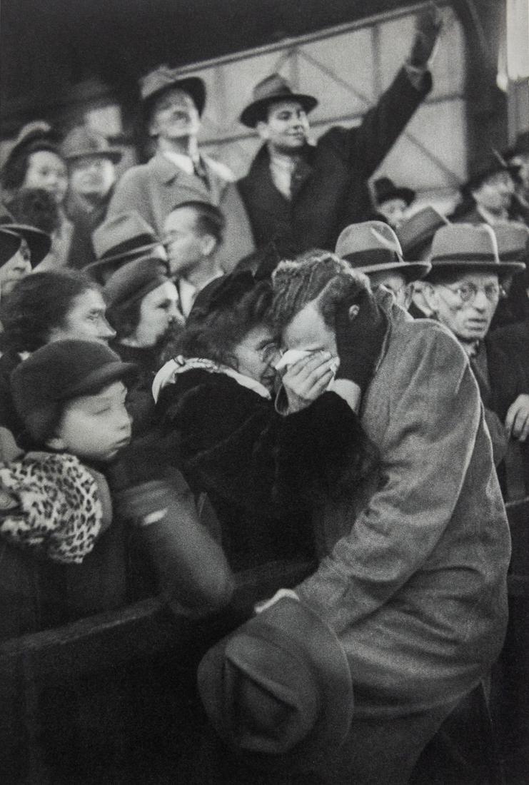HENRI CARTIER-BRESSON - Mother Finds Her Refugee Son: Artist: Henri Cartier-Bresson Title: A Mother Finds Her Refugee Son, NY, 1946 Medium: Sheet Fed Gravure, 1952, France Dimensions: 9.15x13.5" Description: Heat Wax Mounted on 14x18" Conservation Board 