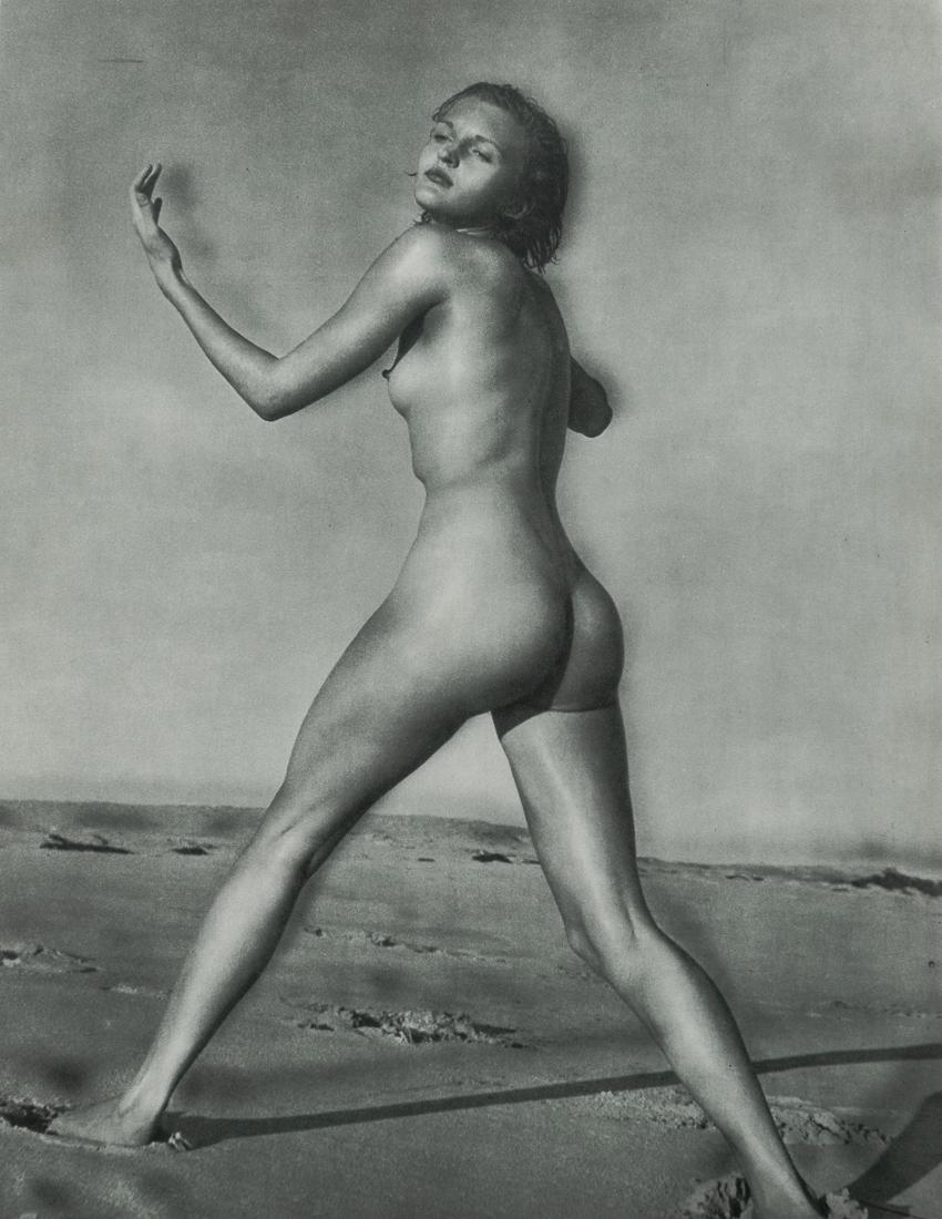 ANDRE DE DIENES - Beach Nude: Artist: Andre De Dienes Title: Beach Nude Medium: Sheet Fed Gravure, 1950s, France Dimensions: 8.9x11.5" Description: Heat Wax Mounted on 12x16" Conservation Board Artist Bio: Andre De Dienes was a Hu