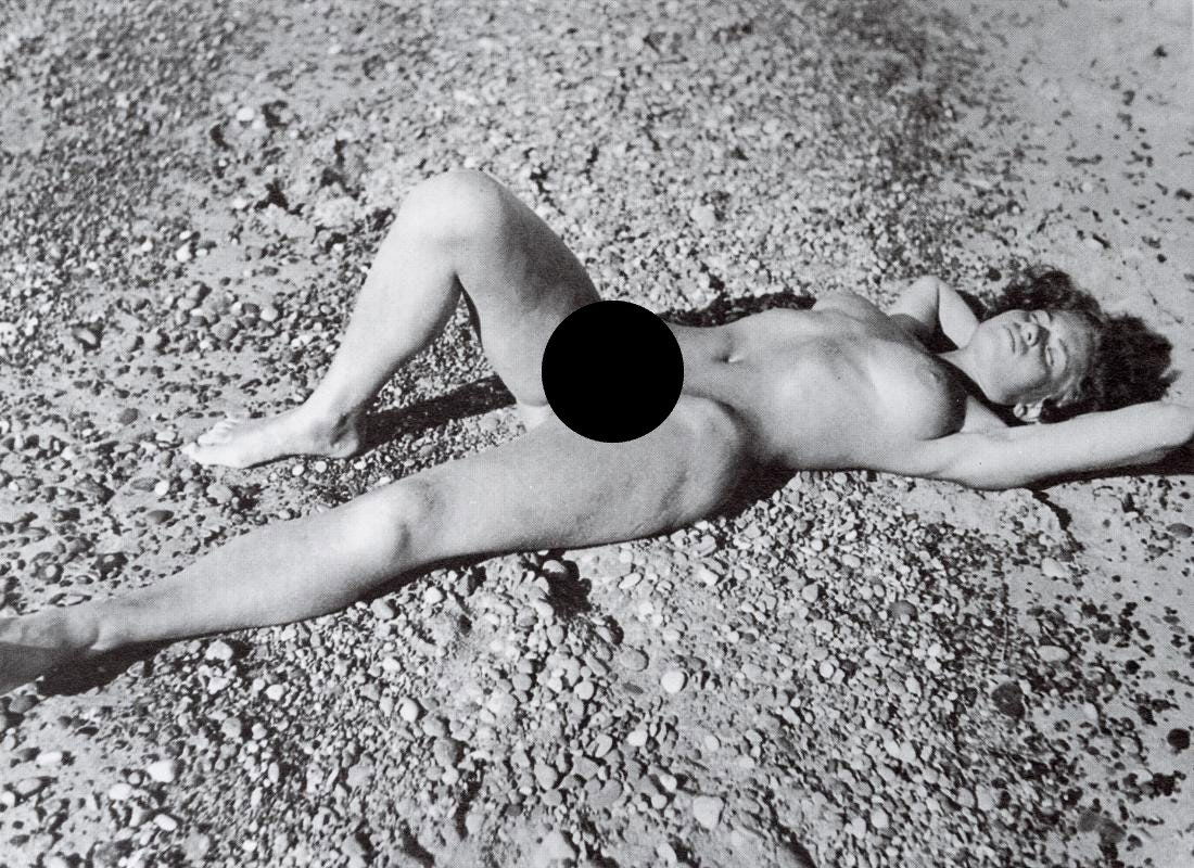 RAOUL HAUSMANN - Nude on Shingle, 1930: Artist: Raoul Hausmann Title: Nude on Shingle, 1930 Medium: Photo Litho, 1987, Great Britain Dimensions: 6.9x5" Description: Heat Wax Mounted on 8.5x11" Conservation Board Artist Bio: Raoul Hausmann (