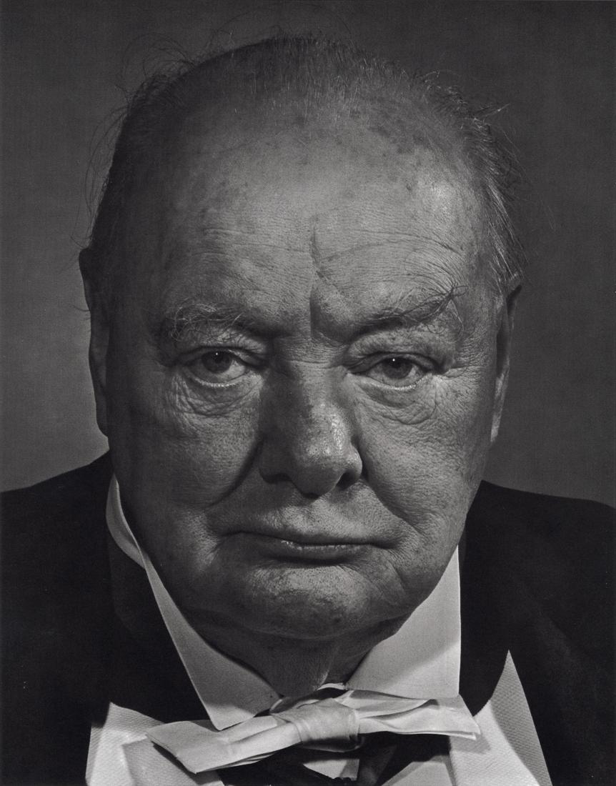 YOUSUF KARSH - Winston Churchill, 1956: Artist: Yousuf Karsh Title: Winston Churchill, 1956 Medium: Photo Litho, 1983, Switzerland Dimensions: 7.65x9.8" Description: Heat Wax Mounted on 11x14" Conservation Board Artist Bio: Yousuf Karsh (19