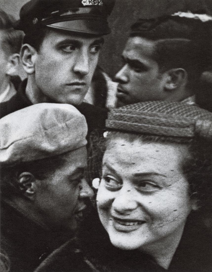 WILLIAM KLEIN - Four Heads, Broadway, 1954: Artist: William Klein Title: Four Heads, Broadway, 1954 Medium: Photo Litho, 1985, Great Britain Dimensions: 7.95x10.15" Description: Heat Wax Mounted on 11x14" Conservation Board Artist Bio: William