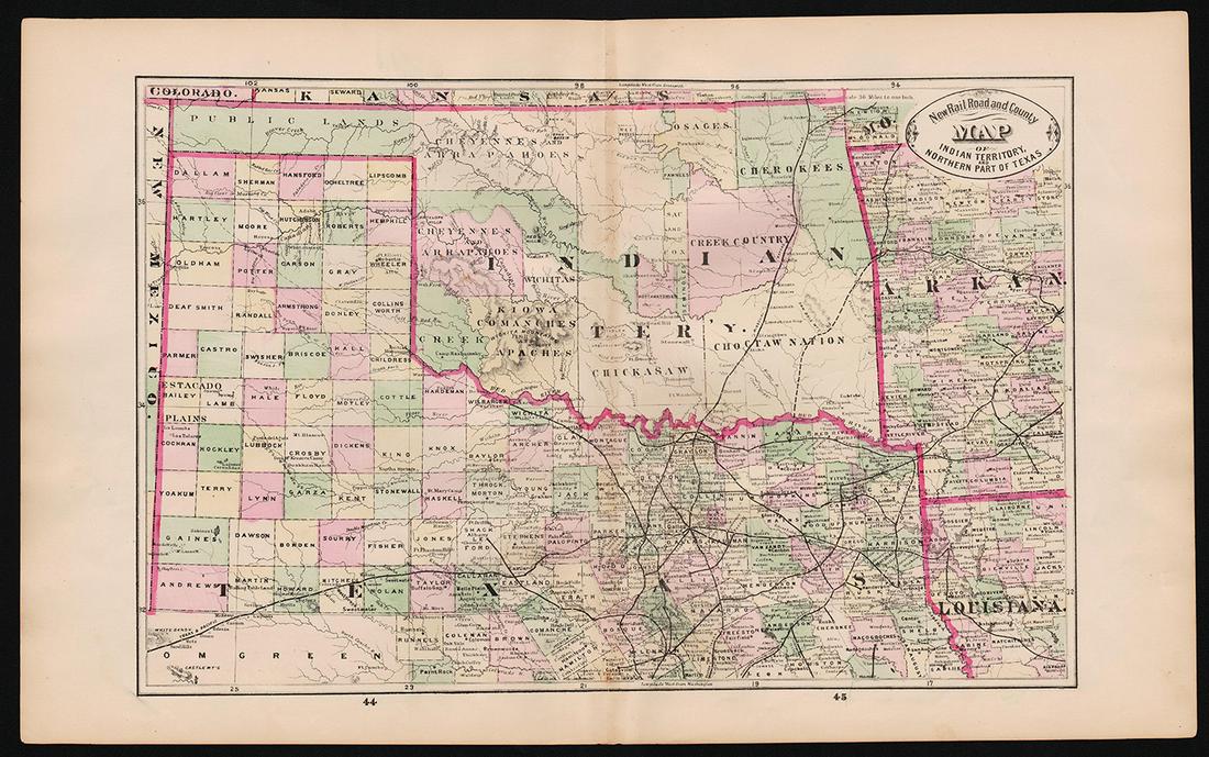Very scarce Indian Territory/Texas, Cram 1882 (1 of 4)