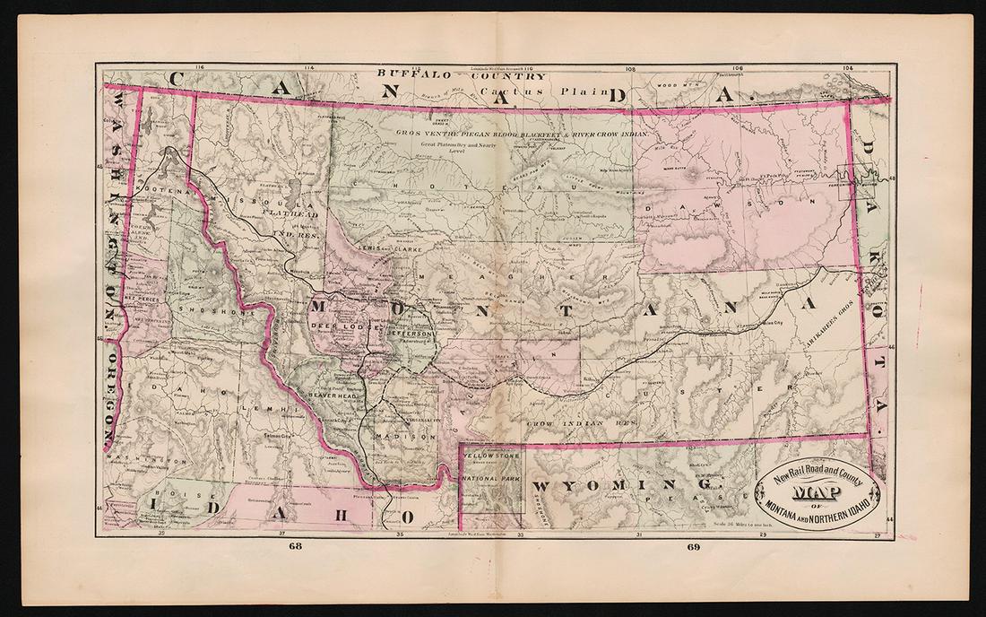 Scarce map of Montana/Idaho, Cram 1882 (1 of 4)