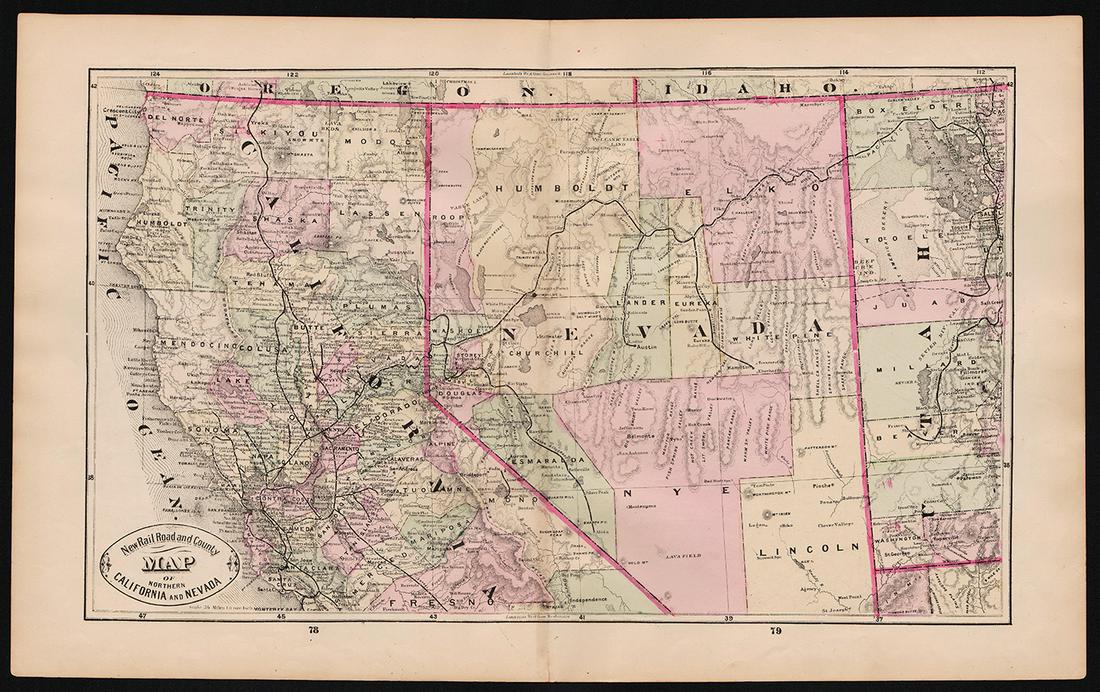 Impressive & scarce map of N. Calif/Nevada, 1882 (1 of 4)