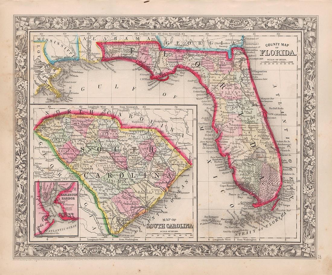 County map of Florida/Map of S. Carolina, 1860/66 (1 of 5)
