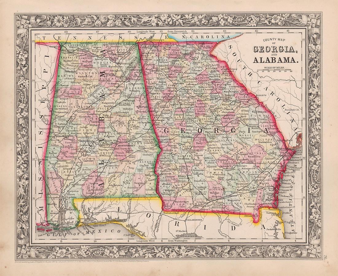 Civil War era county map of Georgia & Alabama (1 of 4)