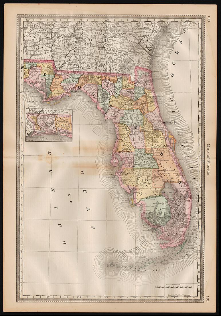 1882 Map of Florida from scarce atlas (1 of 4)