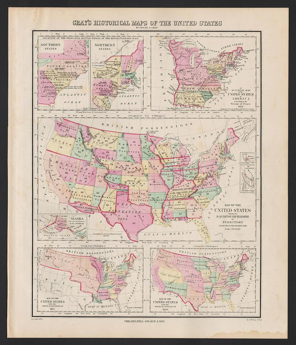 Hist. map of U.S. w/battles, acquisitions, etc. (1 of 6)