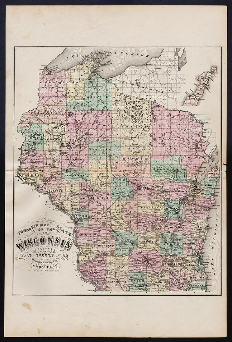 Scarce RR map of Wisconsin, 1875 (1 of 4)