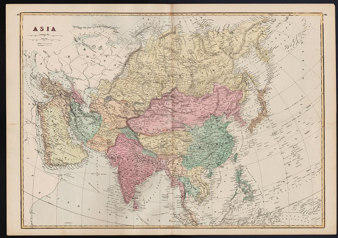 Large hand colored map of Asia, 1875 (1 of 5)