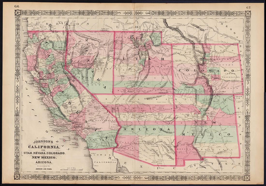 Johnson map of American West – great color, 1864 (1 of 5)