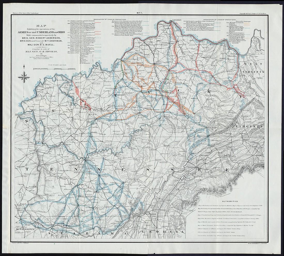 Scarce Civil War map - Union ops in Ky and Tenn., 1875 (1 of 4)