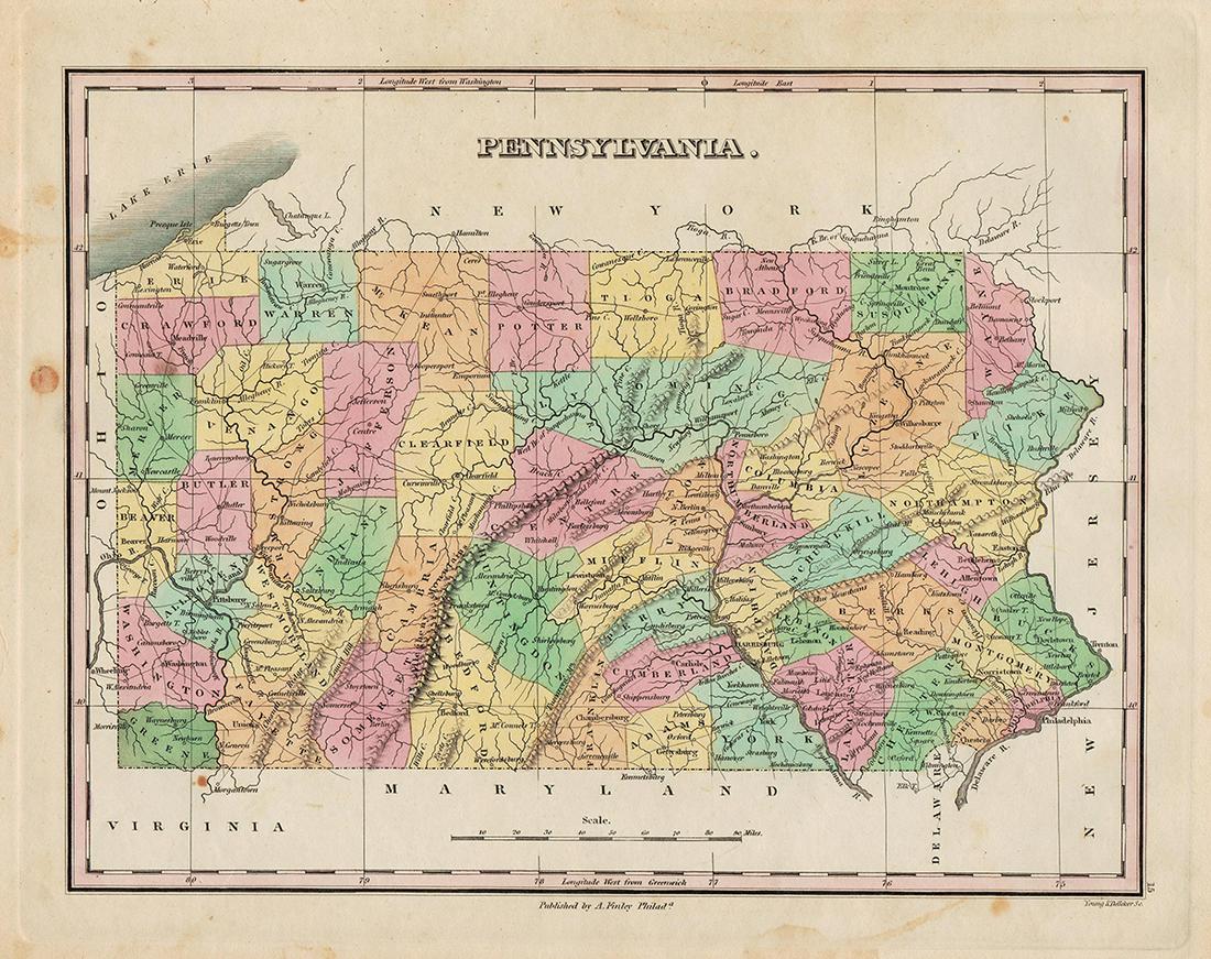Great 1828 map of Penn. by Anthony Finley (1 of 5)