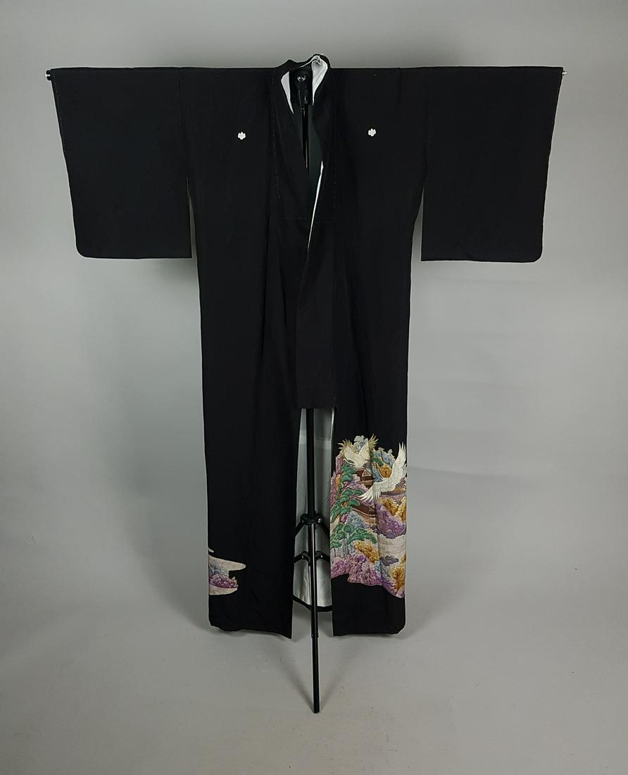 BLACK EMBROIDED SILK KIMONO (1 of 8)
