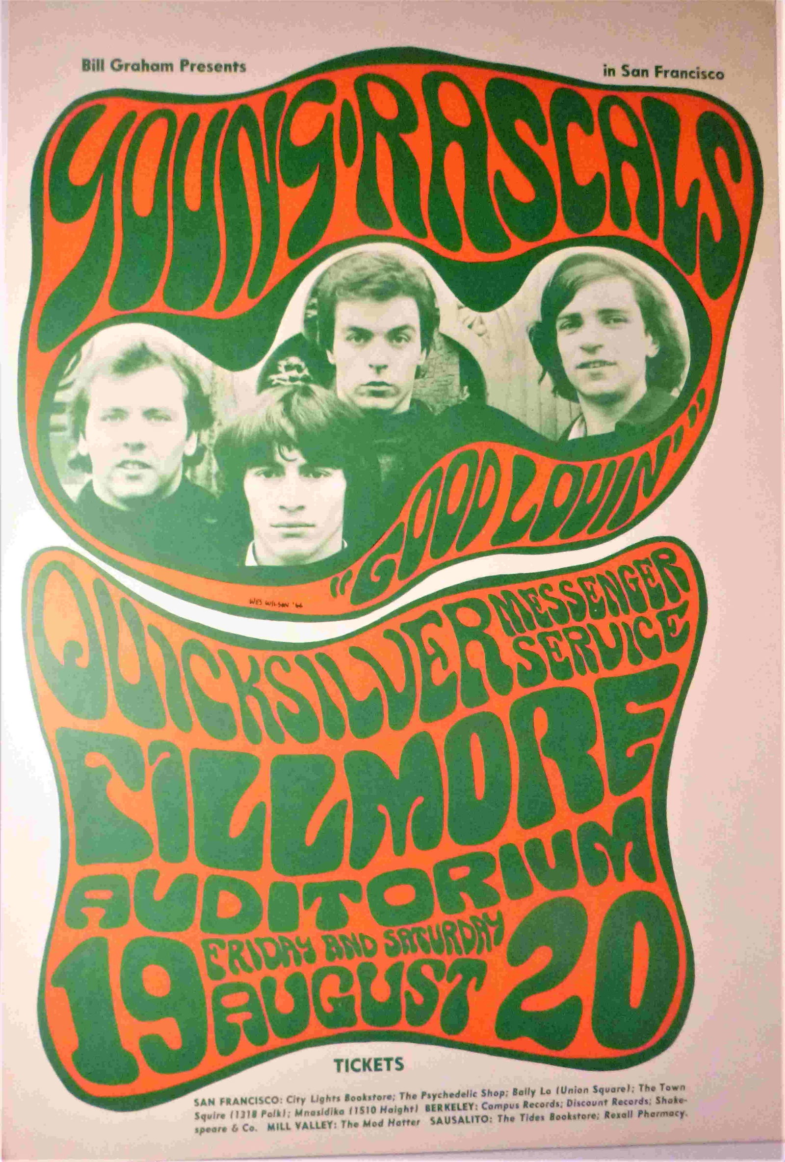 Vintage Psychdelic -"Young Rascals/Quicksilver: Title: Vintage Psychdelic -"Young Rascals/Quicksilver Messenger" Artist/Maker: Wes Wilson Date: 1966 Additional Info: Vintage original psychedelic poster by Wes Wilson for Young Rascals and Quicksilve