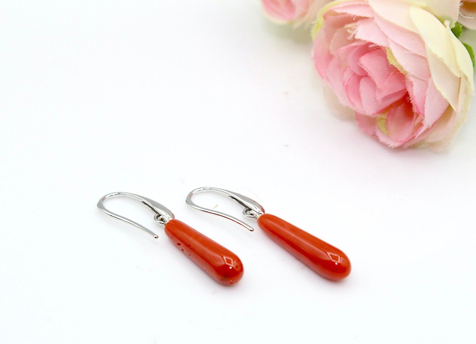 Genuine Red Coral Earring Sterling silver 925 Handmade (1 of 5)