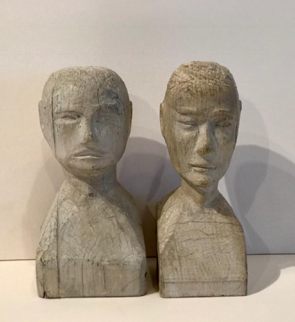 Gate Post Finial Carvings of Bride & Groom c 1860 (1 of 8)