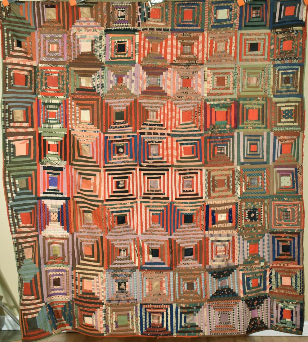 Vibrant 1870's Wool Challis Log Cabin Quilt (1 of 10)