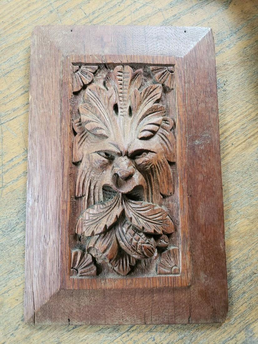 antique oak ornate wooden wood pediment carved panel (1 of 4)