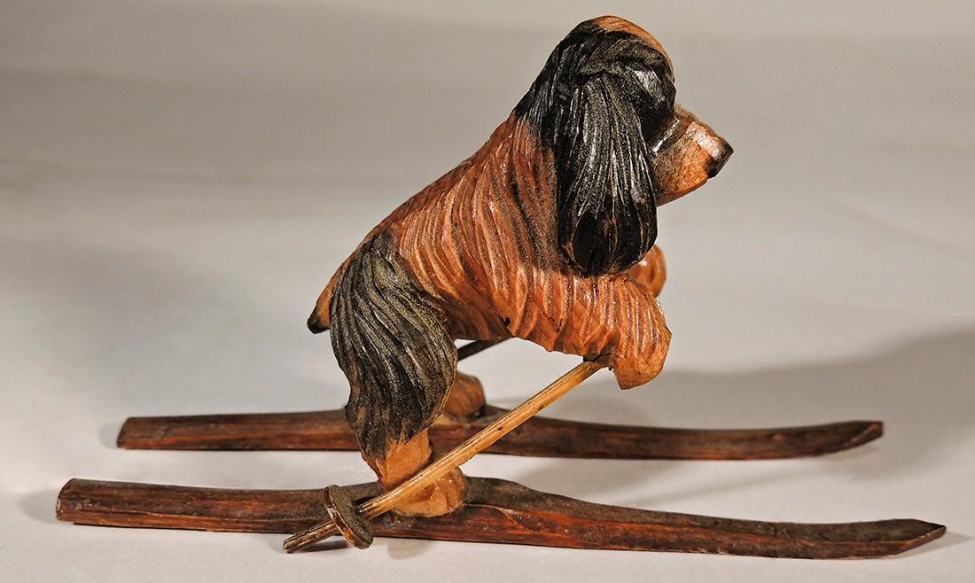 Miniature Carved Black Forest Dog Skier (1 of 4)