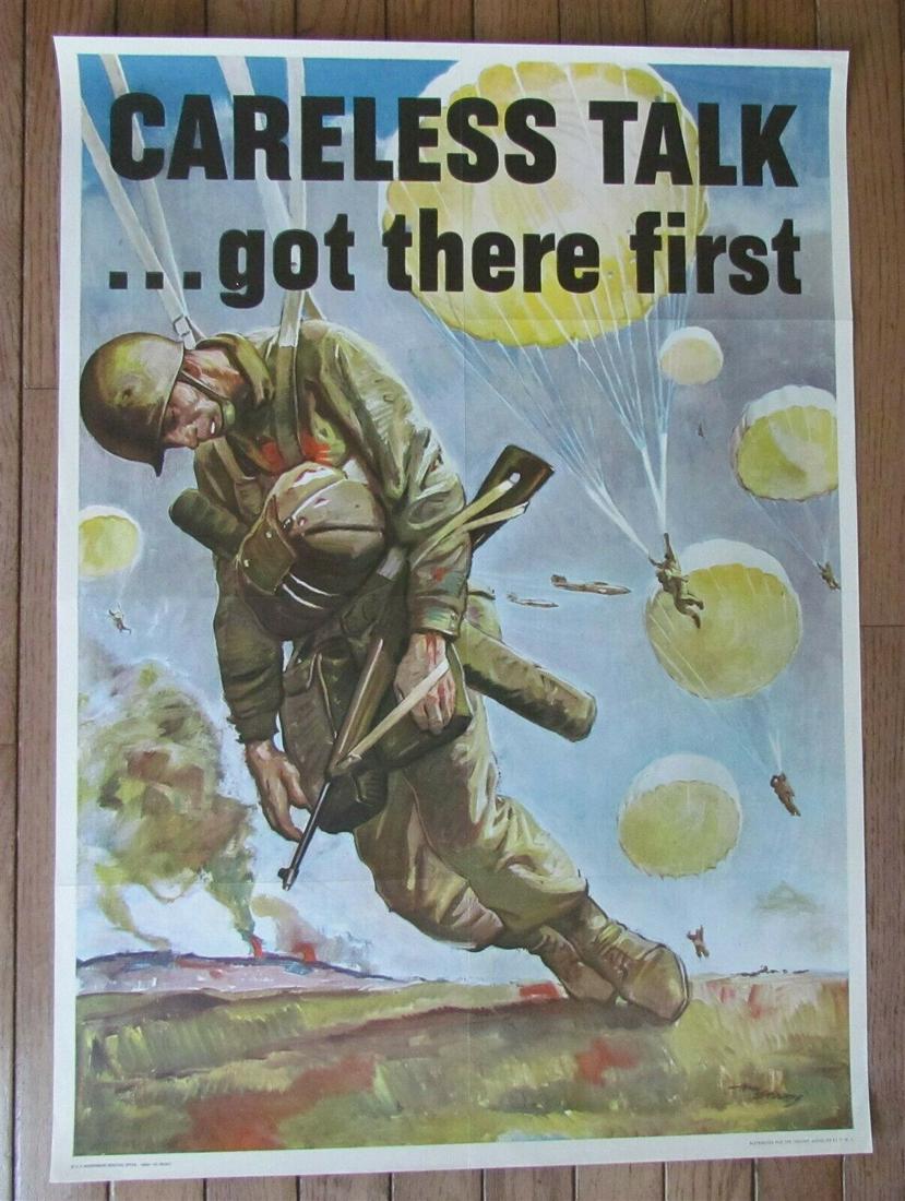1944 US WWII POSTER PARATROOPER CARELESS TALK GOT THERE (1 of 6)