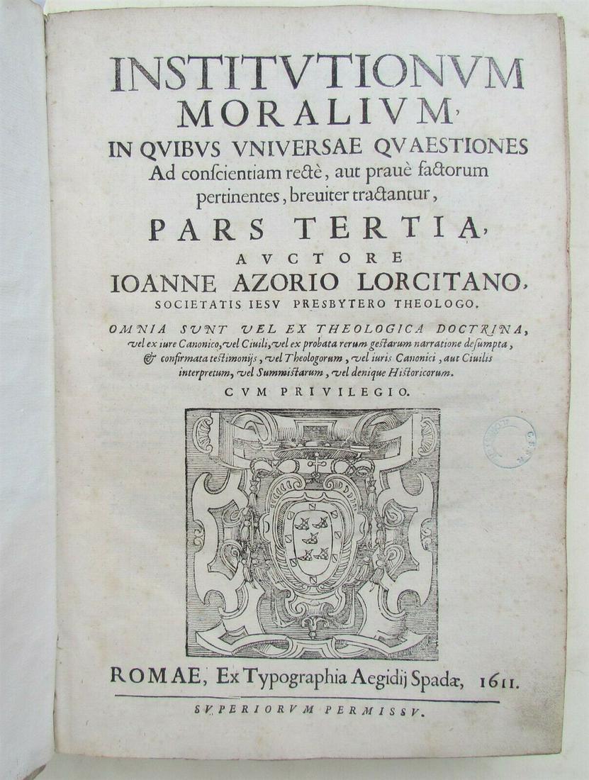 1611 VELLUM BINDING FOLIO INSTITUTIONUM MORALIUM Jesuit (1 of 12)