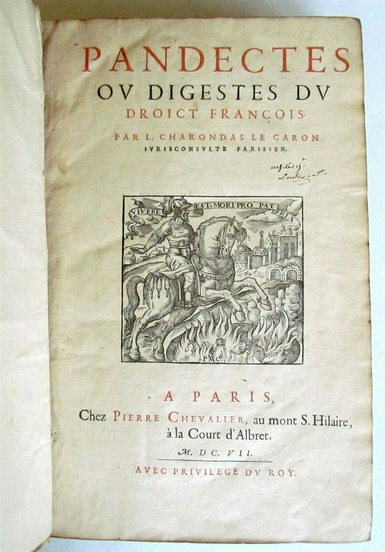 1607 DIGESTS of FRENCH LAW by Louis Le Caron VELLUM (1 of 12)