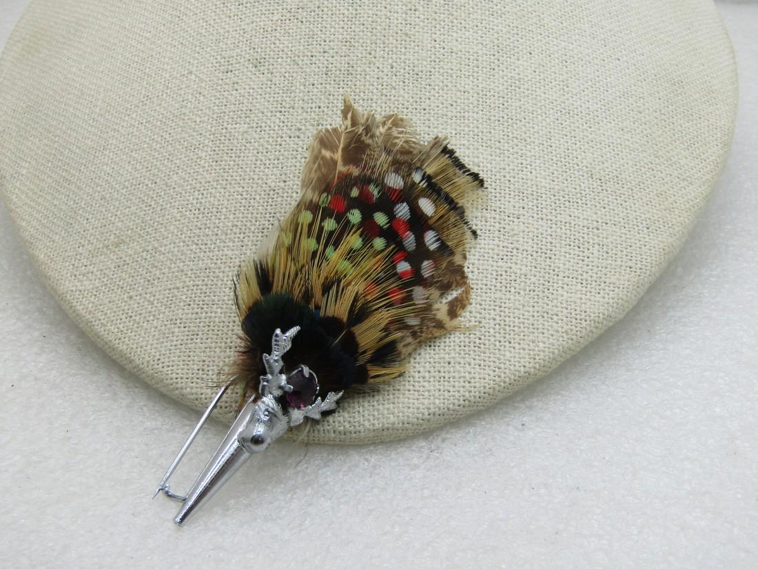 Vintage Bavarian Feather Hunter's Cap Brooch, Silver (1 of 5)