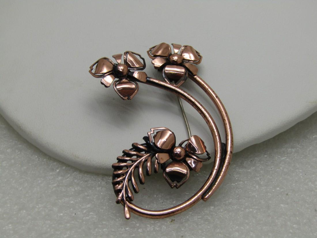 Vintage Renoir Copper Curved Floral Brooch, 2.5" Tall, (1 of 4)